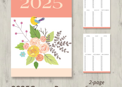 2025 Monthly Calendar Printable with floral and bird motif