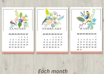2025 Monthly Calendar Printable with floral and bird motif