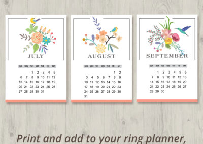 2025 Monthly Calendar Printable with floral and bird motif