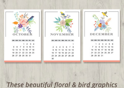 2025 Monthly Calendar Printable with floral and bird motif